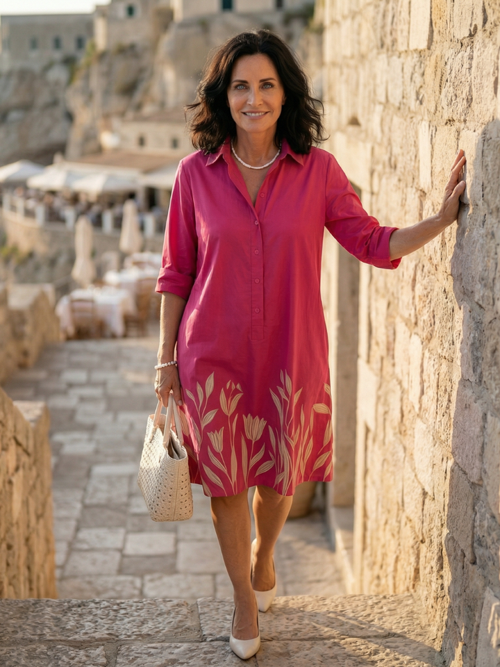 Dalia Midi Dress | Lightweight Botanical Print, Relaxed Fit, Knee-Length