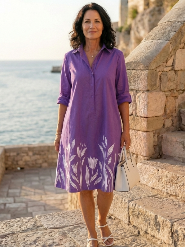 Giselle Evening Dress | Lightweight Botanical Print, Knee Length