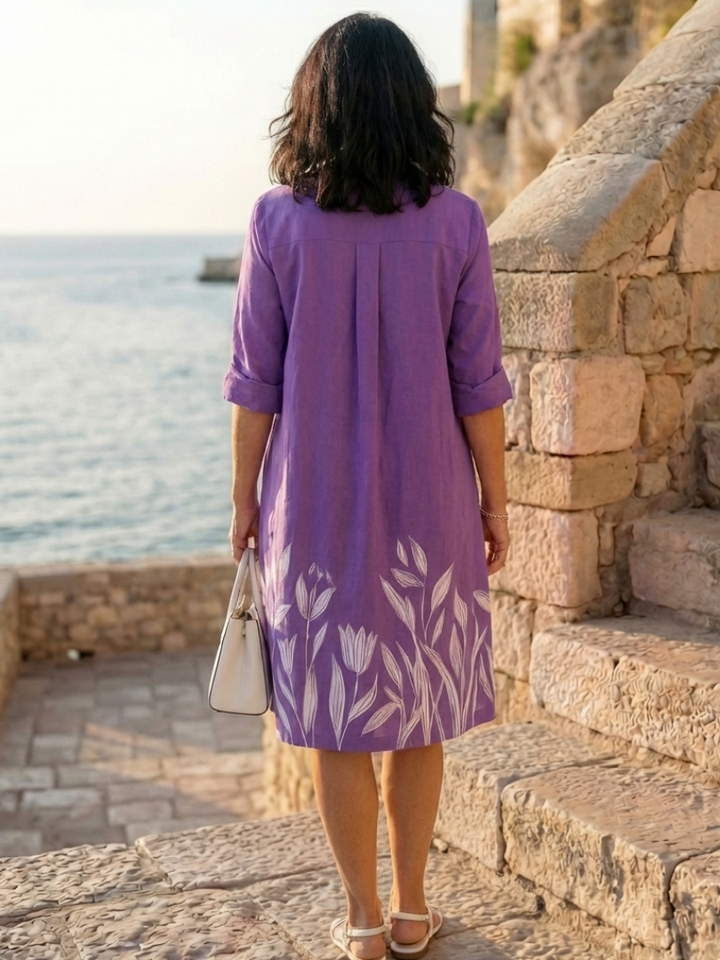 Giselle Evening Dress | Lightweight Botanical Print, Knee Length